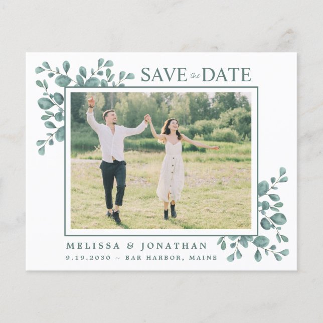 Budget Photo Botanical Eucalyptus Save The Date (Front)