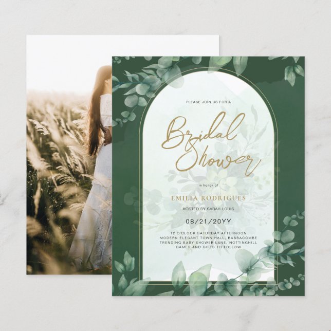 Budget Photo Bridal Shower Invitation Rustic Leaf (Front/Back)