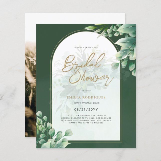 Budget Photo Bridal Shower Invitation Rustic Leaf (Front/Back)