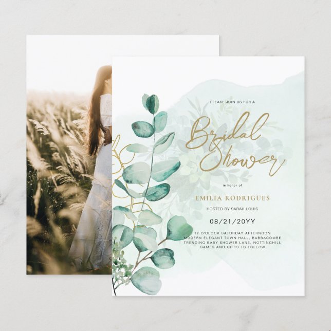 Budget Photo Bridal Shower Invitation Rustic Leaf (Front/Back)
