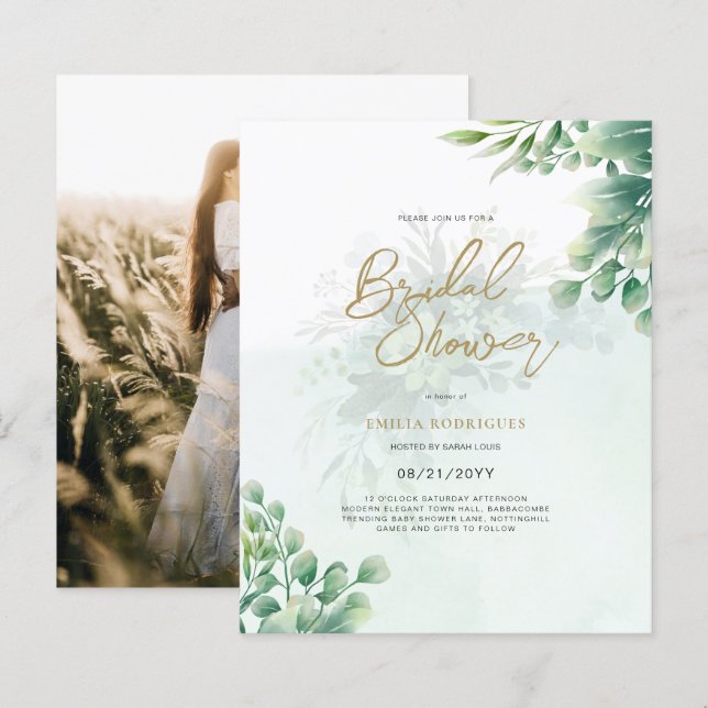 Budget Photo Bridal Shower Invitation Rustic Leaf (Front/Back)