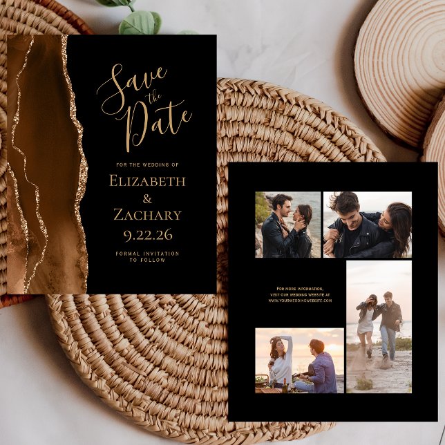 Budget Photo Brown Gold Agate Black Save the Date (Creator Uploaded)