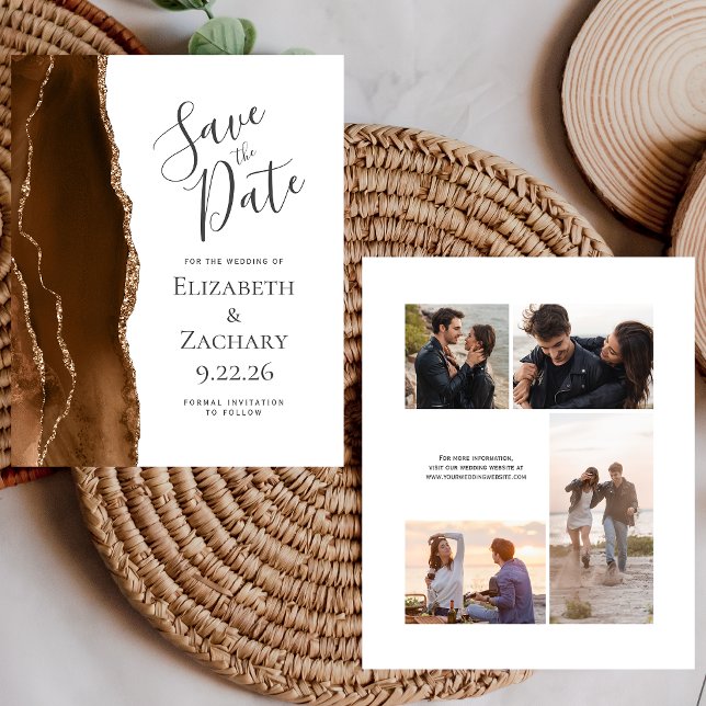 Budget Photo Brown Gold Agate Save the Date (Creator Uploaded)