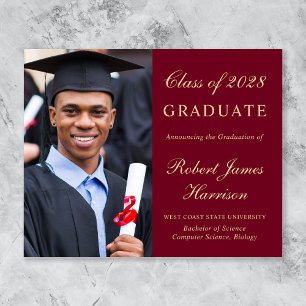 Budget Photo Burgundy Gold Graduation Announcement