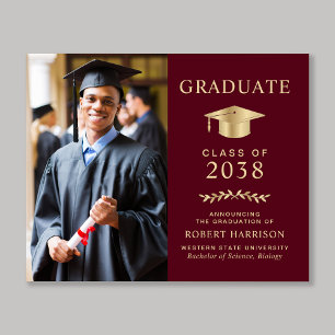 Budget Photo Burgundy Gold Graduation Announcement