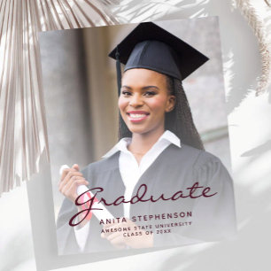 Budget Photo Burgundy Graduation Announcement
