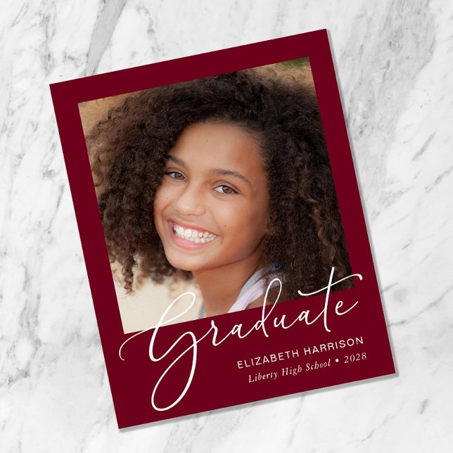 Budget Photo Burgundy Graduation Announcement (Creator Uploaded)