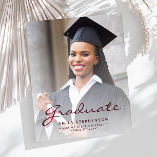 Budget Photo Burgundy Graduation Announcement