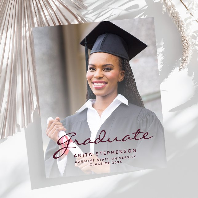 Budget Photo Burgundy Graduation Announcement (Creator Uploaded)