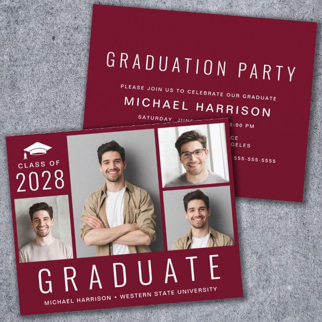 Budget Photo Burgundy Graduation Party Invitation (Creator Uploaded)