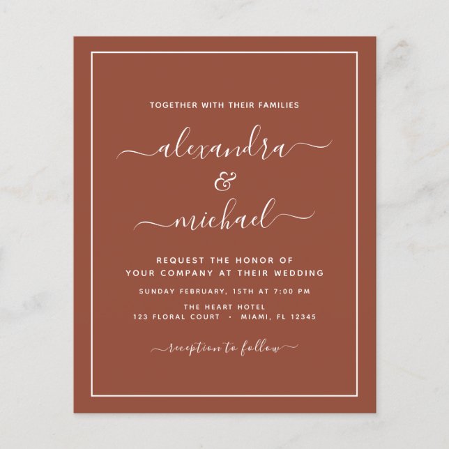 Budget Photo Burnt Orange Terracotta Boho Wedding Flyer (Front)