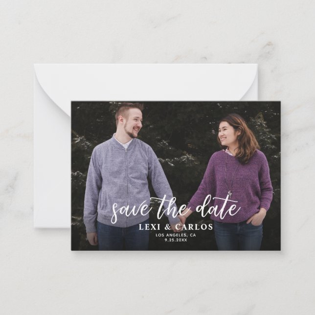Budget Photo & Calligraphy 2B Darker Hor Save Date Card (Front)