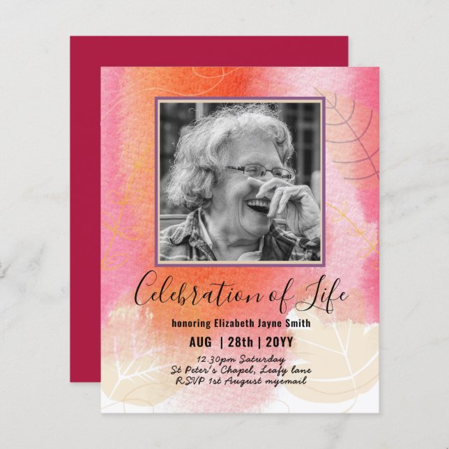 BUDGET PHOTO Celebration of Life INVITATIONS (Front/Back)