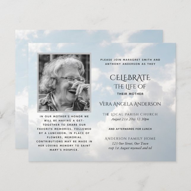 BUDGET PHOTO Celebration of Life INVITATIONS (Front/Back)