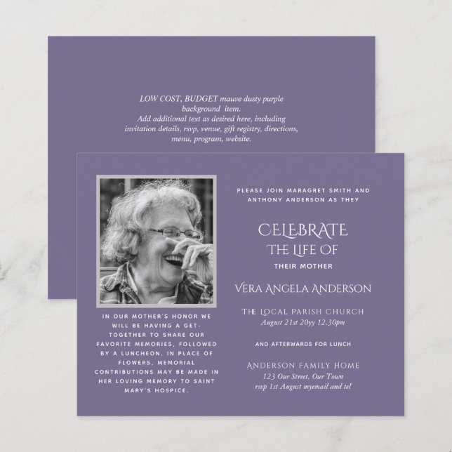 BUDGET PHOTO Celebration of Life INVITATIONS (Front/Back)