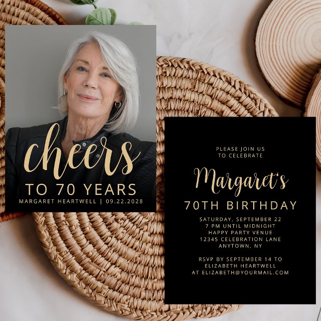 Budget Photo Cheers 70th Birthday Party Invite (Creator Uploaded)