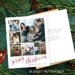 Budget photo collage Christmas Holiday Card<br><div class="desc">Elegant stylish Merry Christmas red handwritten calligraphy script six family multi photo simple white holiday card with your custom personalised text on both sides. PLEASE NOTE that the background and script colours are editable. You can change it after selecting CUSTOMIZE option down below the PERSONALIZE IT menu. If you don't...</div>