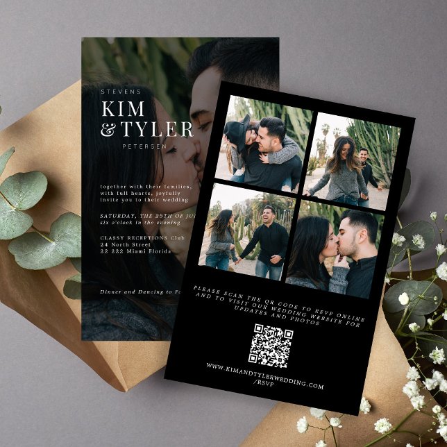Budget photo collage QR code wedding invitation (Creator Uploaded)