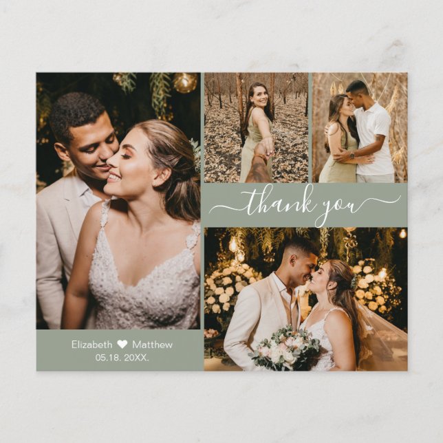 Budget Photo Collage Sage Wedding Thank You Script Flyer (Front)