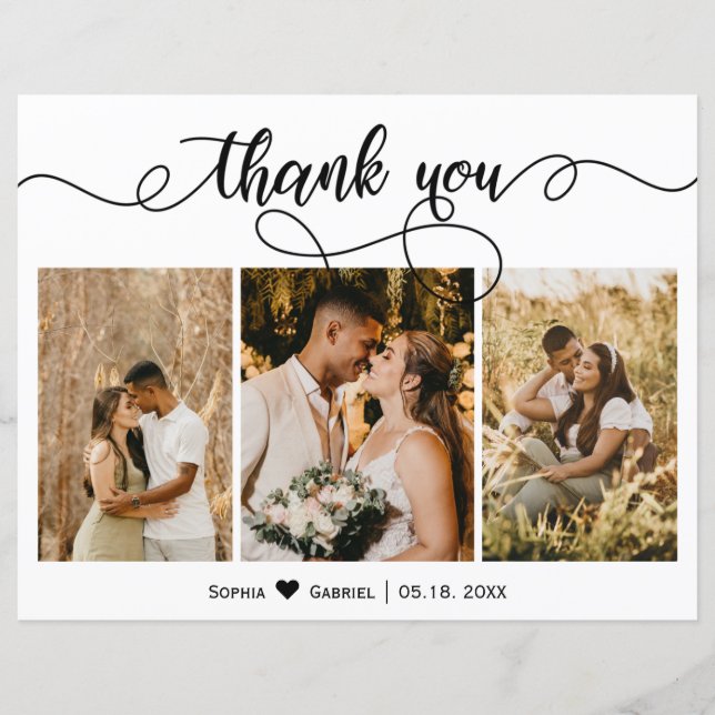Budget Photo Collage Script Wedding Thank You Card (Front)