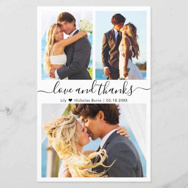 Budget Photo Collage Script Wedding Thank You Card (Front)
