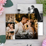Budget Photo Collage Wedding Thank You Card<br><div class="desc">Budget Modern, Elegant Hand Lettered Wedding (4) Four Photo Collage Thank You cards. Stylish chich wedding thank you card template featuring four photo on the front and one on the back. The "Thank you" text in a swirly hand lettered typography script overlay with swashes in white colour. Little heart between...</div>