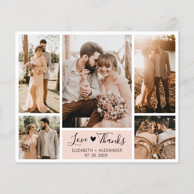 Budget Photo Collage Wedding Thank You Script Card (Front)