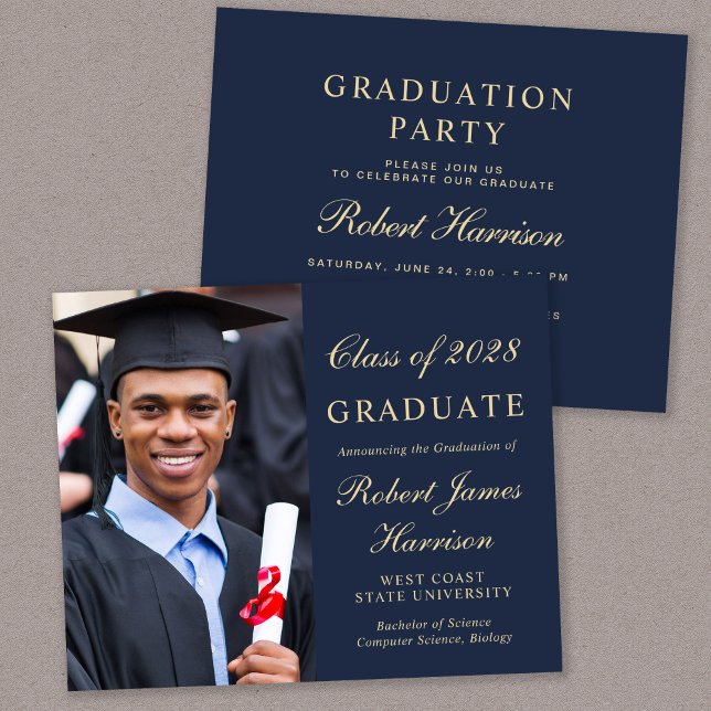 Budget Photo College Blue Graduation Party Invite (Creator Uploaded)