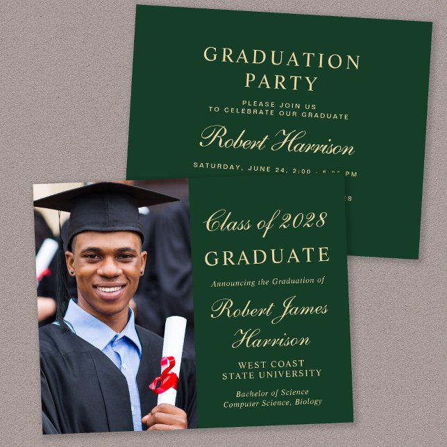 Budget Photo College Green Graduation Party Invite (Creator Uploaded)
