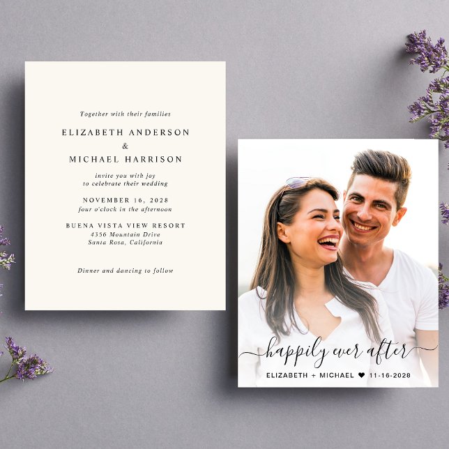 Budget Photo Cream Wedding Invitation (Our user-friendly template allows you to easily upload your photo and create your perfect invitation)