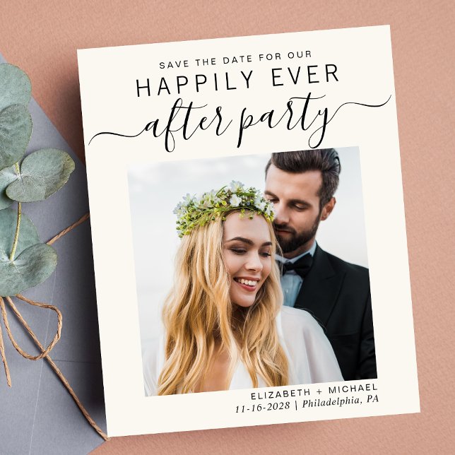 Budget Photo Cream Wedding Reception Save The Date (A stylish save the date announcement for a reception to celebrate your elopement or private wedding)