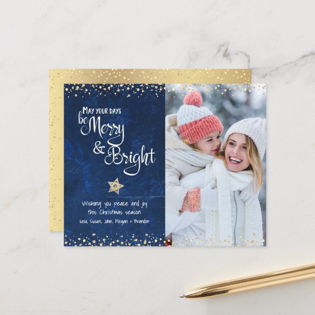 Budget Photo Days Be Merry Bright Script Navy Card (Front/Back In Situ)