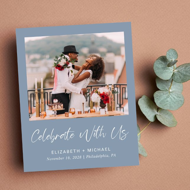 Budget Photo Dusty Blue Wedding Reception Invite (You said "I do" in an intimate ceremony - now it's time to share your joy with those you hold dear)