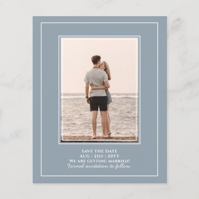 Budget Photo Dusty Blue Wedding Save The Dates Flyer (Front)