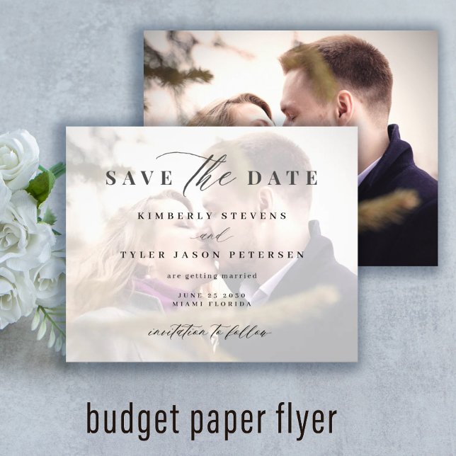 Budget photo elegant script wedding save the date flyer (Creator Uploaded)