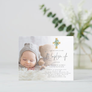 Budget Photo Eucalyptus Cross Baptism Invite
