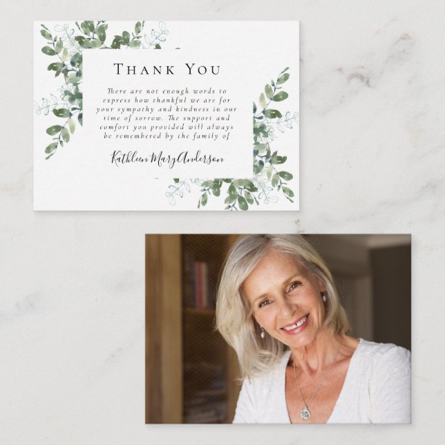 BUDGET Photo Eucalyptus Funeral Thank You Note  Card (Front/Back)