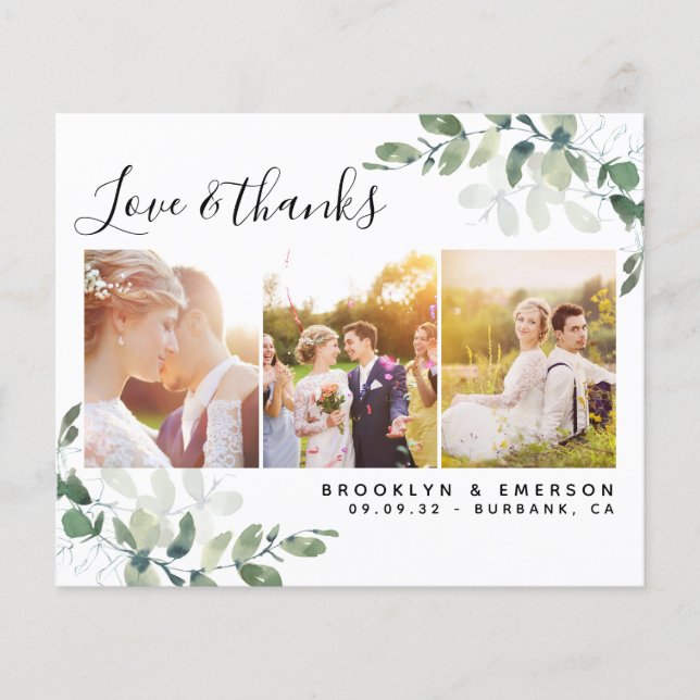 Budget Photo Eucalyptus Wedding Thank You Card (Front)