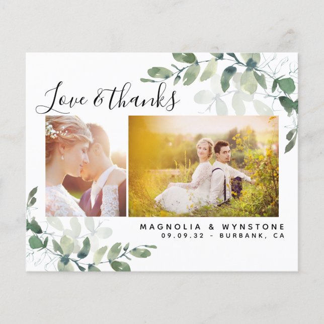 Budget Photo Eucalyptus Wedding Thank You Card (Front)
