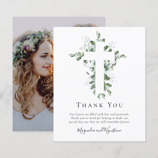 Budget Photo Eucalyptus Wedding Thank You Card (Front/Back)