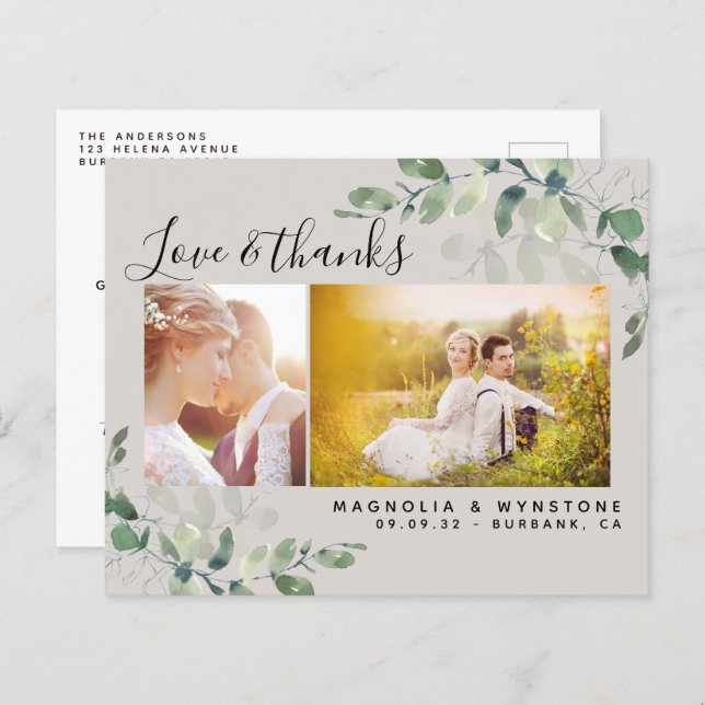 Budget Photo Eucalyptus Wedding Thank You Postcard (Front/Back)