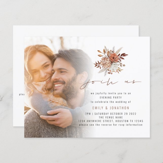Budget Photo Fall Florals Evening Wedding Invite (Front/Back)