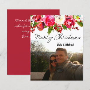 Budget Photo Floral Merry Christmas Card