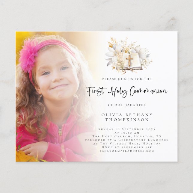 Budget Photo Florals First Holy Communion Invite (Front)