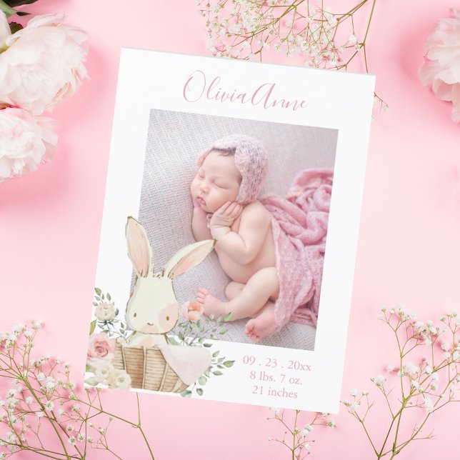 Budget Photo Girl Bunny Birth Announcement  Postcard (Creator Uploaded)