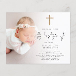 Budget Photo Gold Glitter Cross Baptism Invite