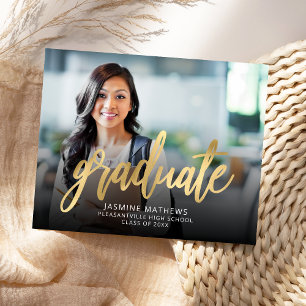 Budget Photo Gold Script Graduation Announcement