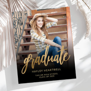 Budget Photo Gold Script Graduation Announcement