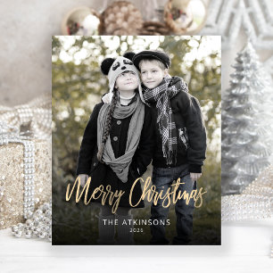 Budget Photo Gold Script Merry Christmas Card