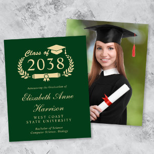 Budget Photo Green Gold Graduation Announcement